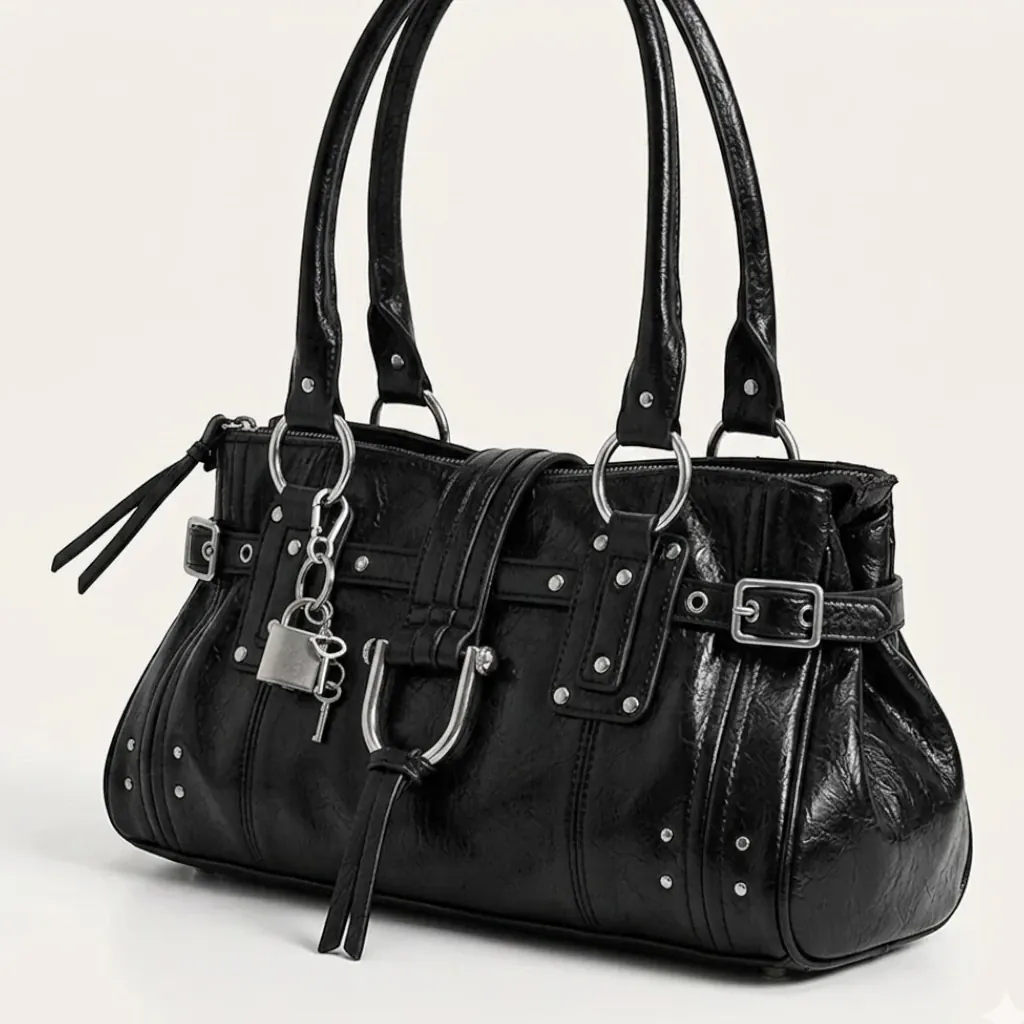 Sac cabas biker clous cadenas vintage Noir