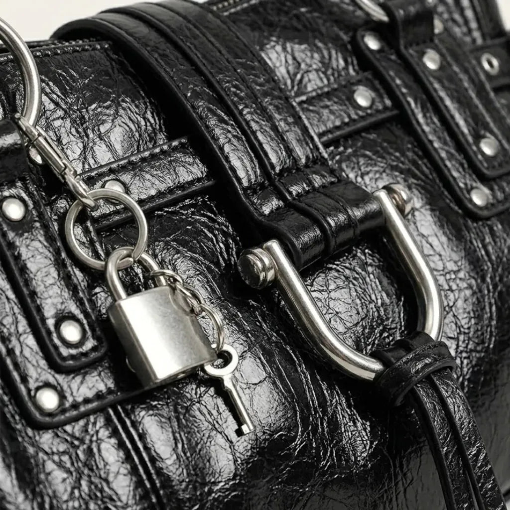 Sac cabas biker clous cadenas vintage Noir
