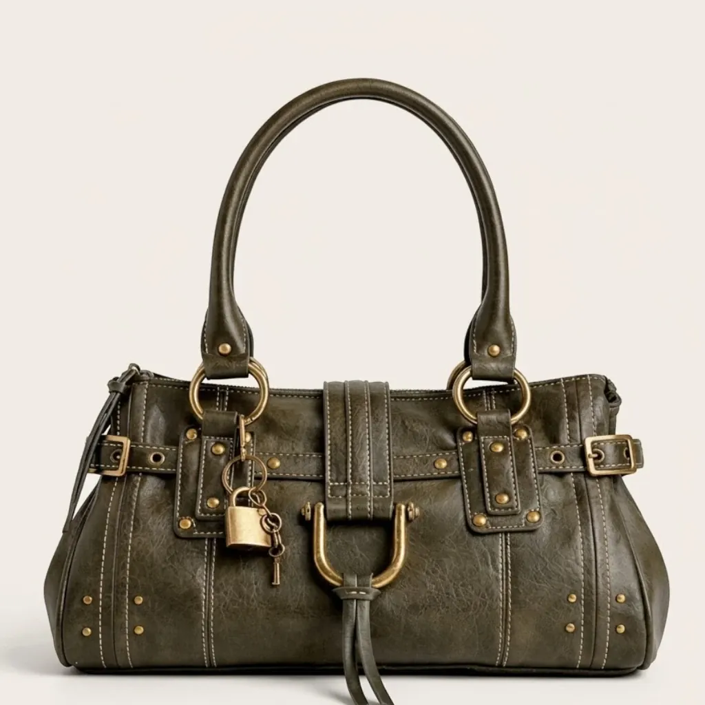 Sac cabas biker clous cadenas vintage Vert