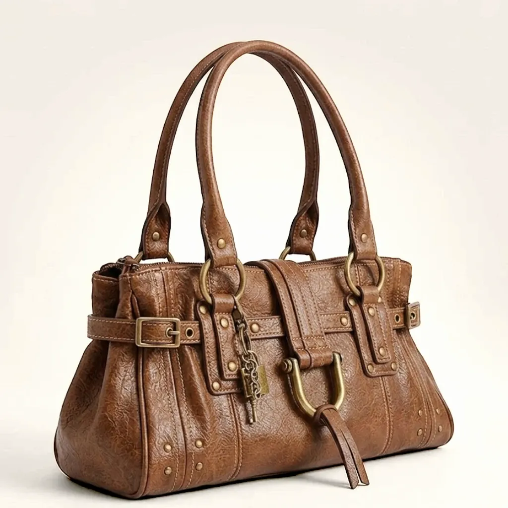 Sac cabas biker clous cadenas vintage Marron