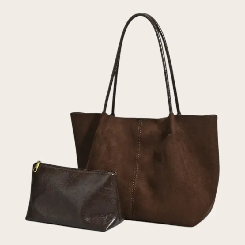Sac cabas fin en suédine Marron