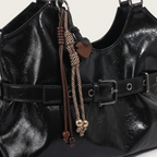 Sac cabas pendentif en similicuir lustré pour femme, vue 3 Noir
