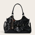 Sac cabas pendentif en similicuir lustré pour femme, vue 1 - Noir