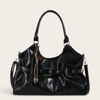 Sac cabas pendentif en similicuir lustré pour femme, vue 1 - Noir