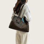 Sac cabas trapèze cuir doublure contrastante Marron