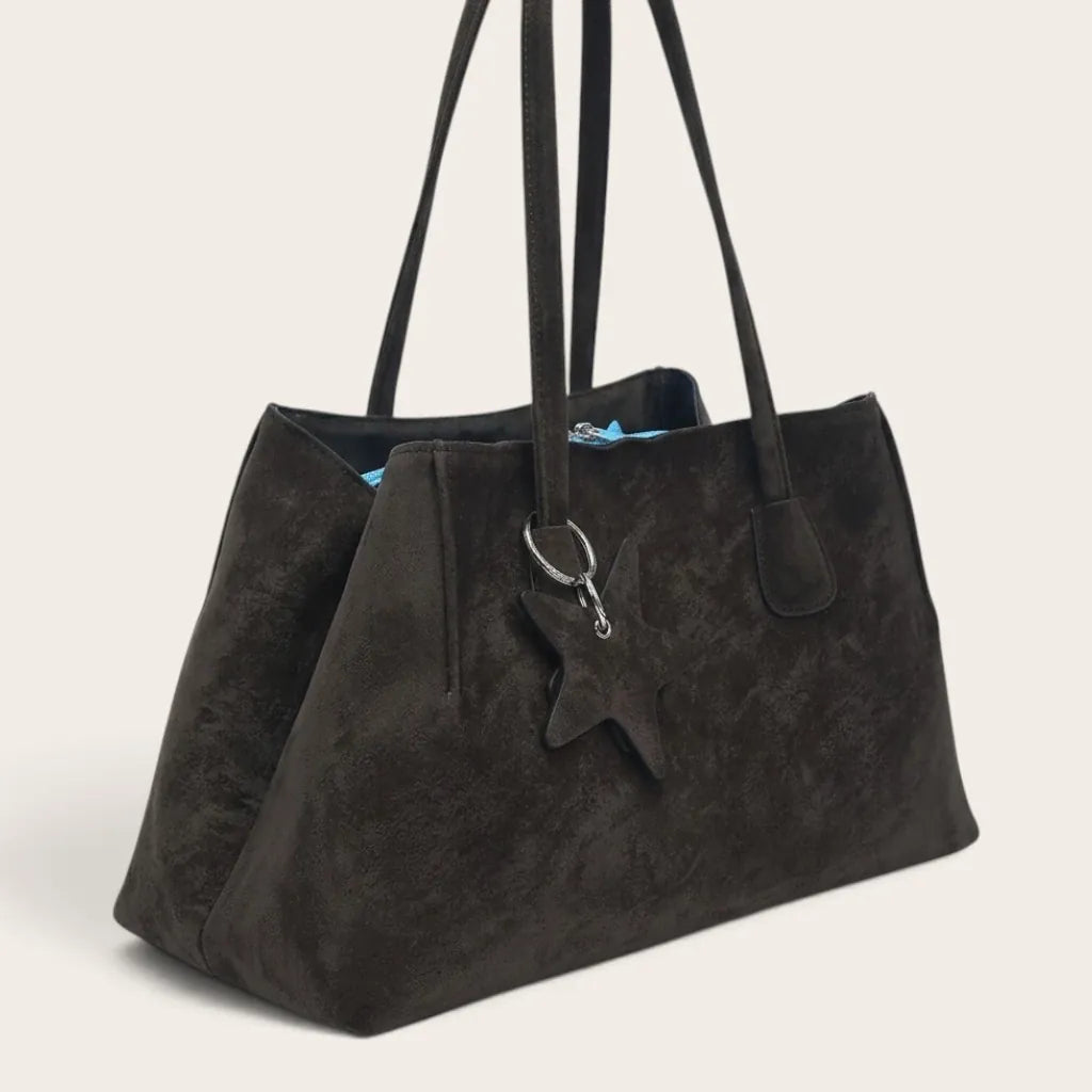 Sac cabas trapèze cuir doublure contrastante Marron