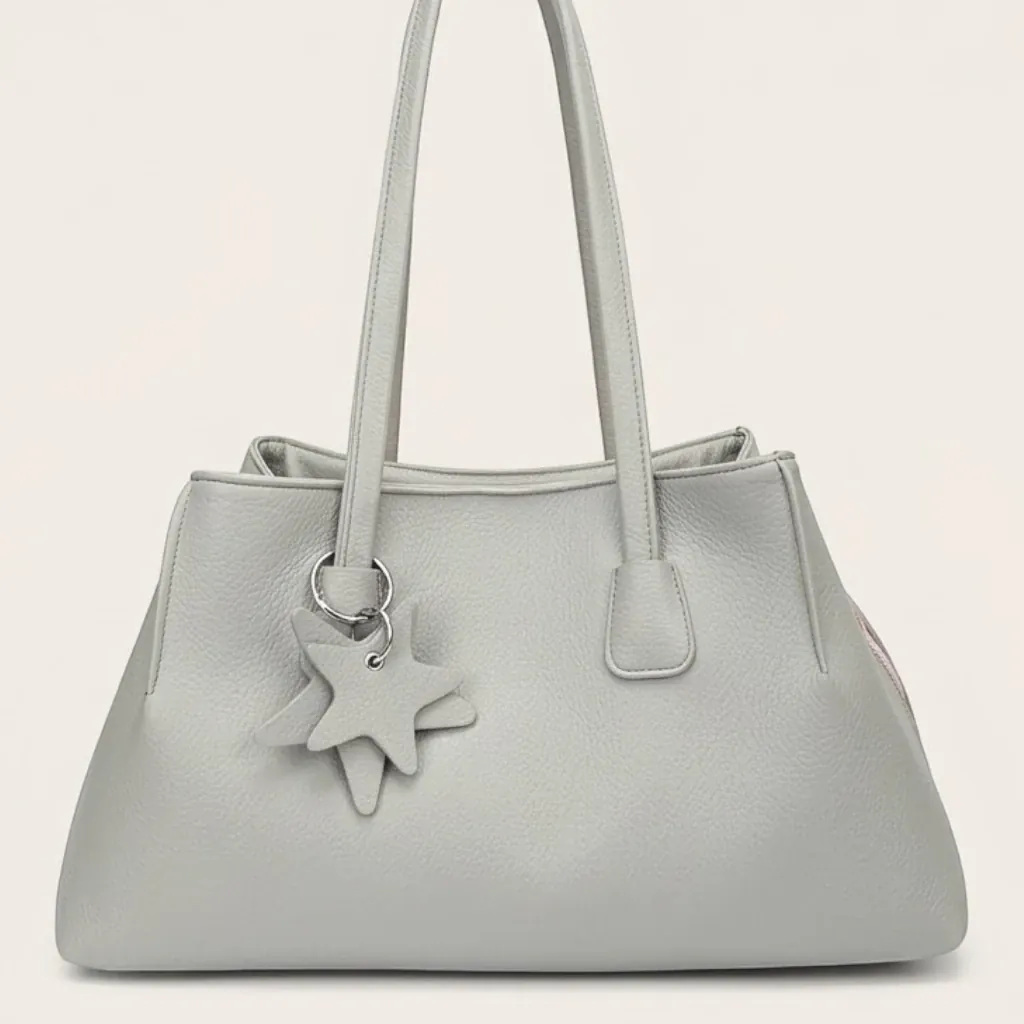 Sac cabas trapèze cuir doublure contrastante Gris