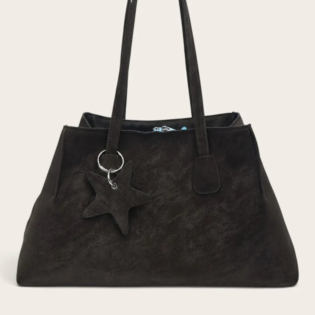 Sac cabas trapèze cuir doublure contrastante Marron