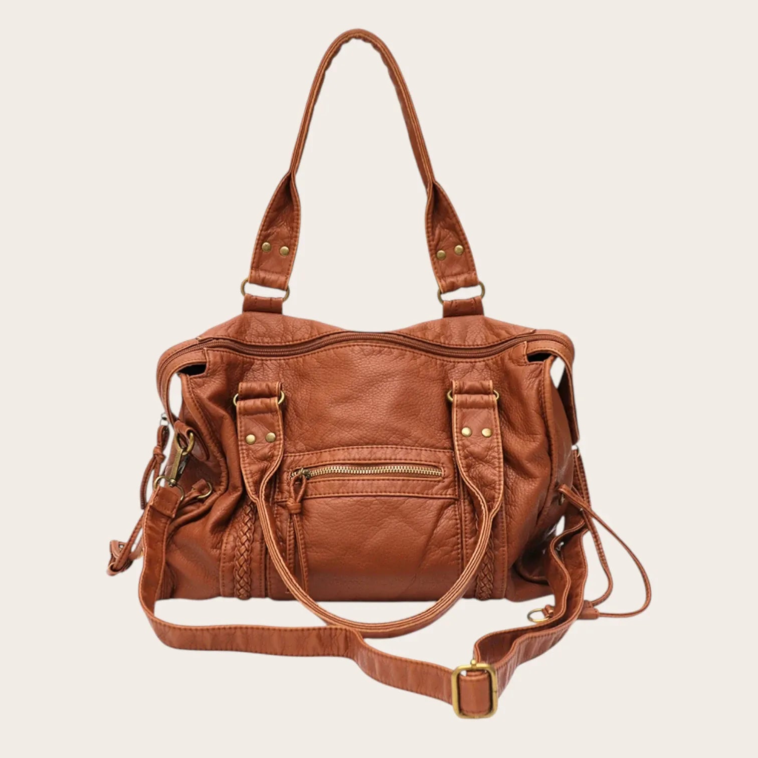 Sac cabas tressé vintage Camel
