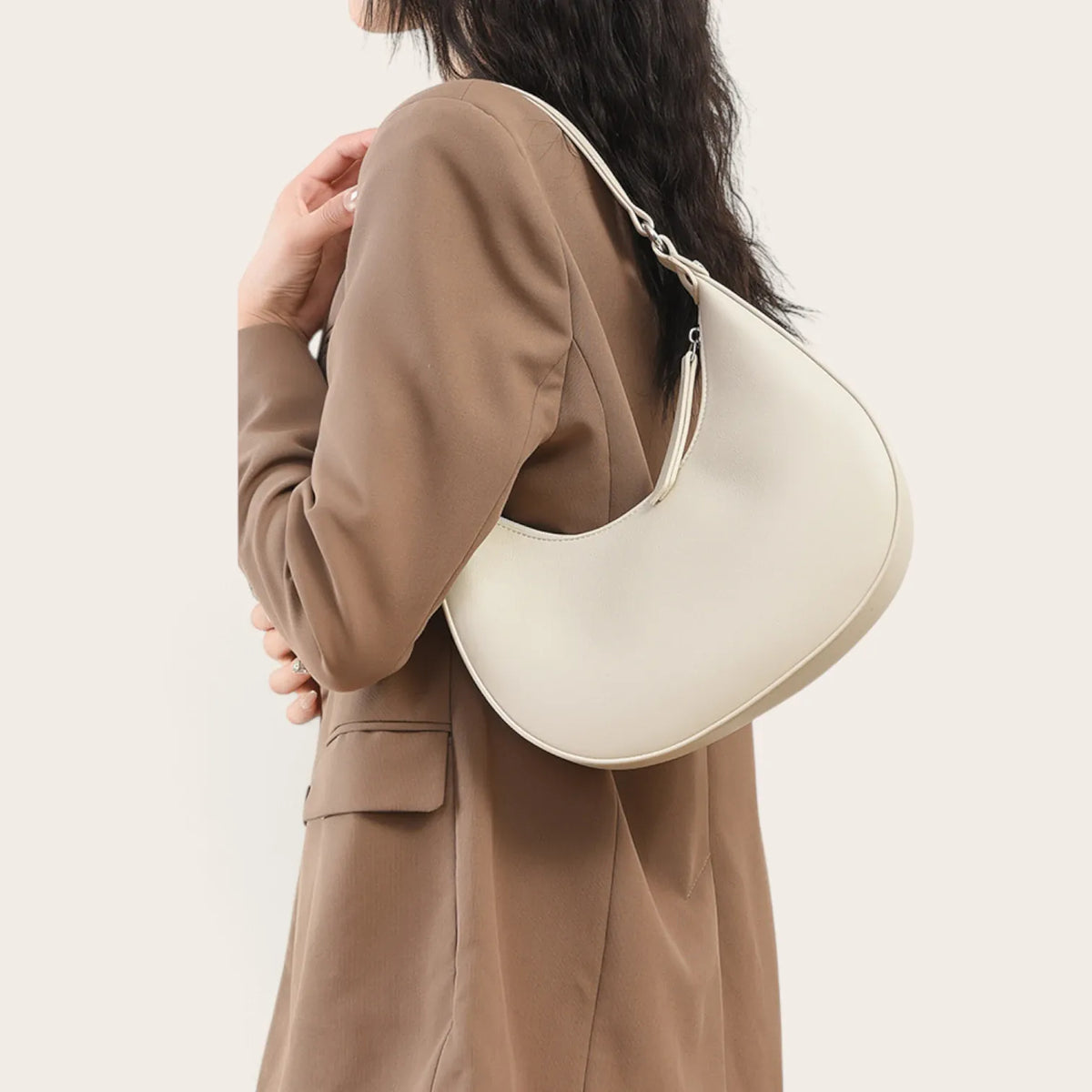 Sac croissant cuir vegan lisse Blanc