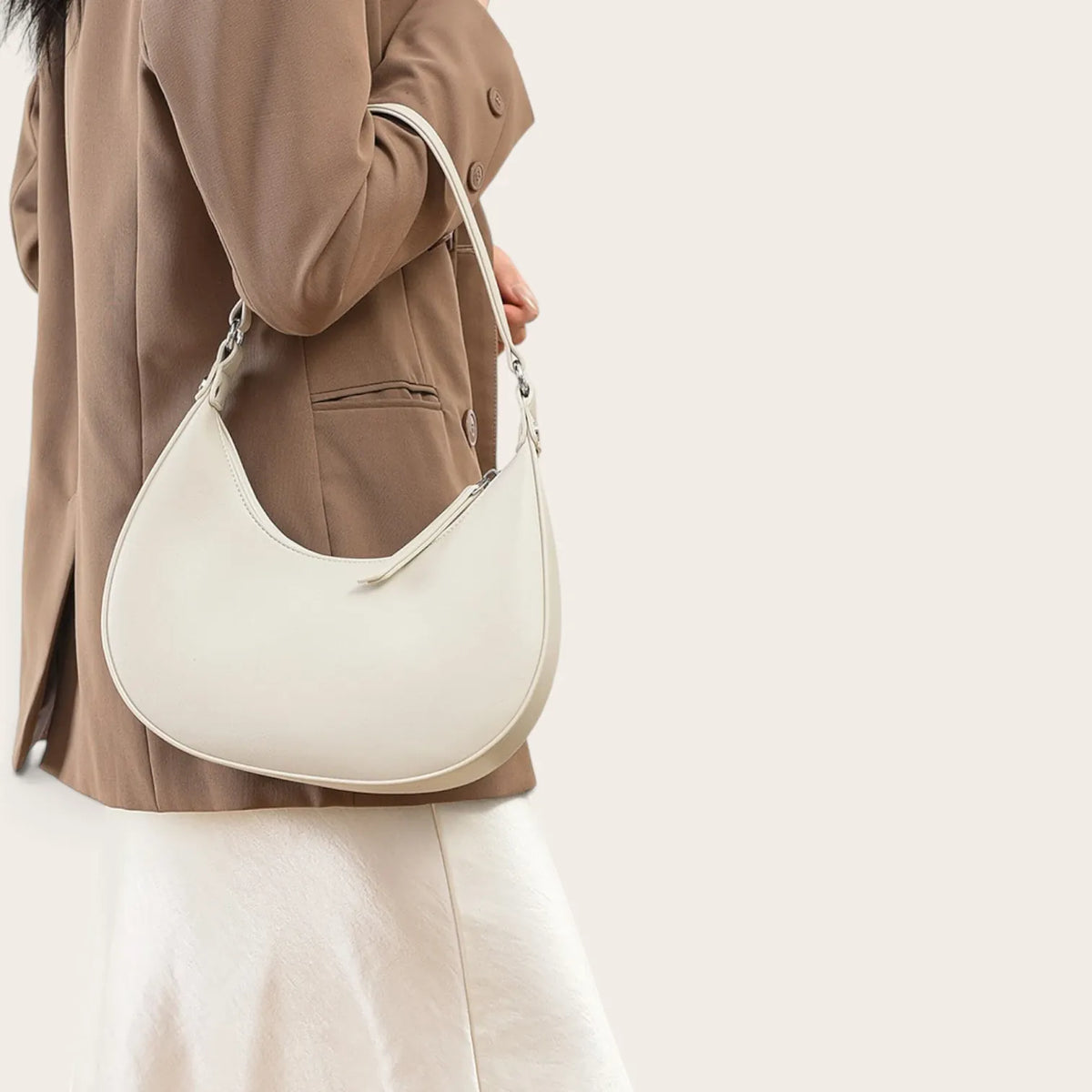 Sac croissant cuir vegan lisse Blanc