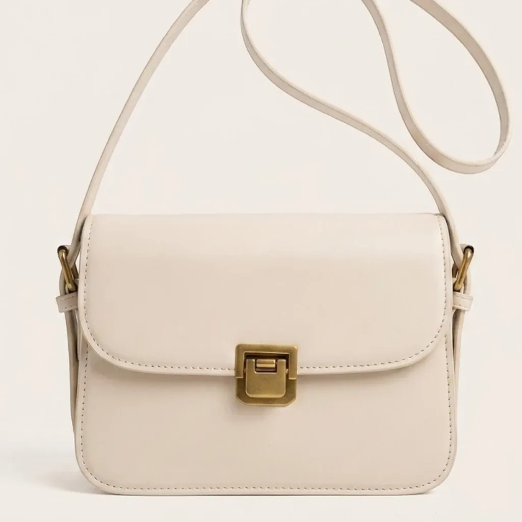 Sac crossbody cuir rabat fermoir doré Beige