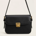 Sac crossbody cuir rabat fermoir doré Noir