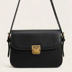 Sac crossbody cuir rabat fermoir doré Noir