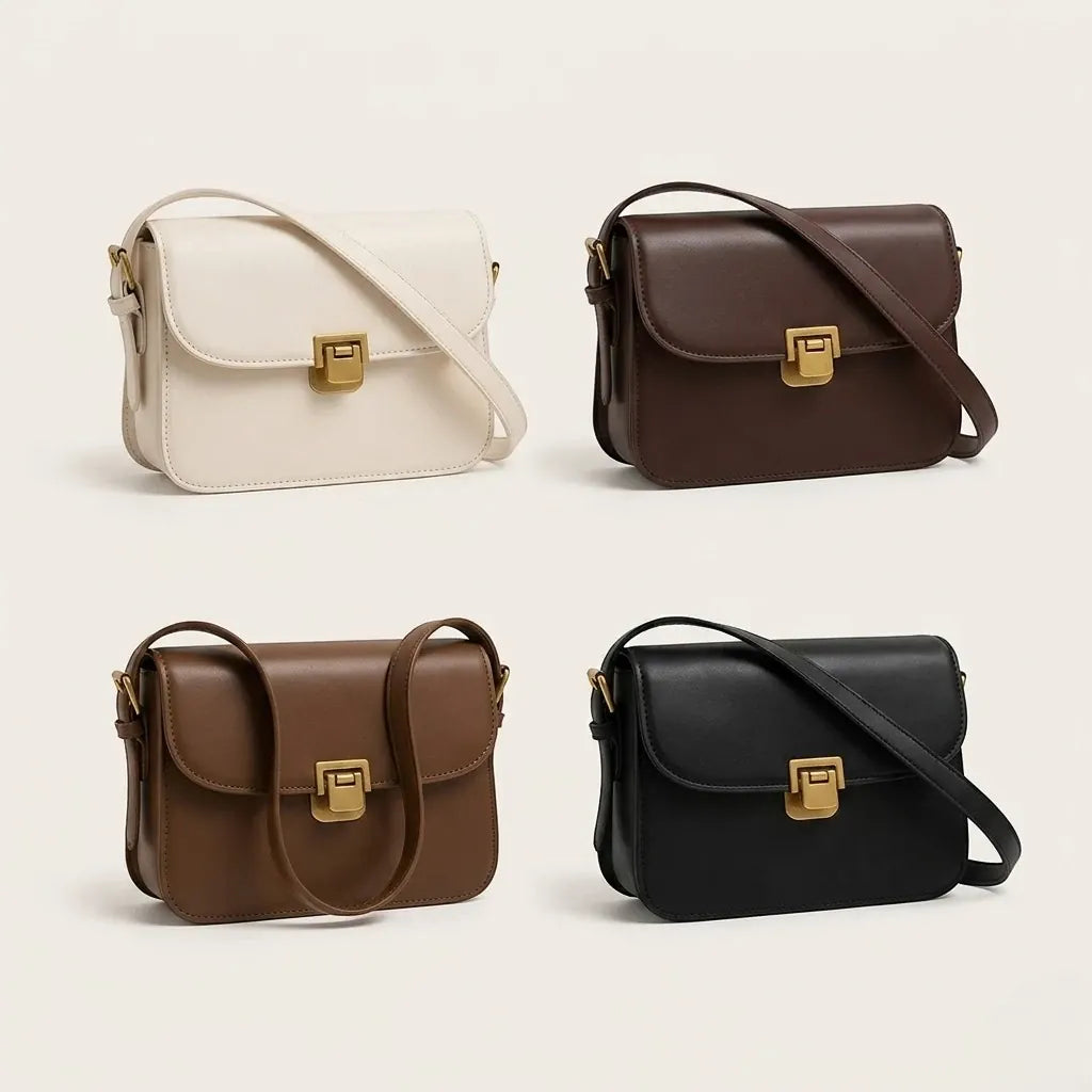 Sac crossbody cuir rabat fermoir doré Marron Café Noir Beige
