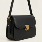 Sac crossbody cuir rabat fermoir doré Noir