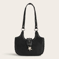 Sac demi-lune à bords tressés pendentif étoile pour femme, vue 1 - Noir