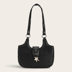 Sac demi-lune à bords tressés pendentif étoile pour femme, vue 1 - Noir