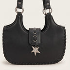 Sac demi-lune à bords tressés pendentif étoile pour femme, vue 6 - Noir