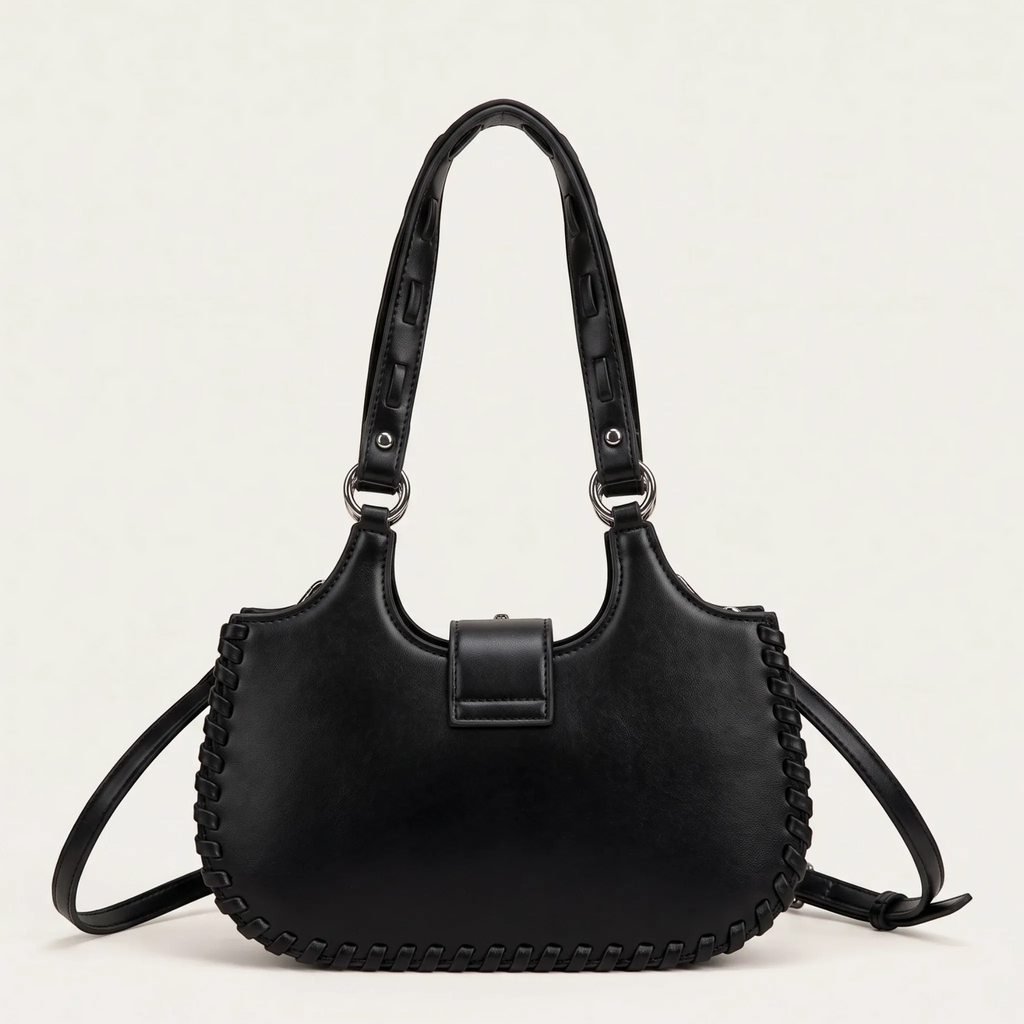 Sac demi-lune à bords tressés pendentif étoile pour femme, vue 3 - Noir
