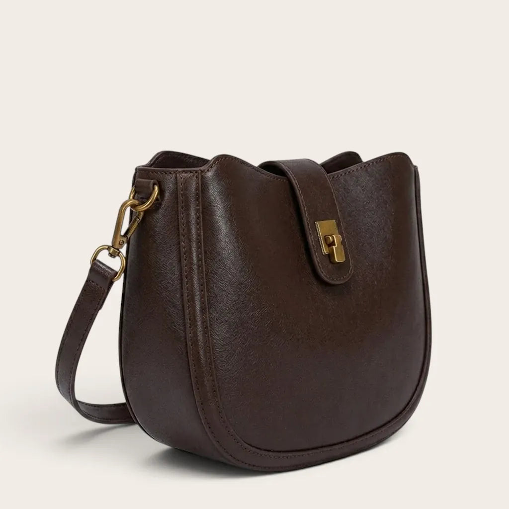 Sac demi-lune en cuir à fermoir pour femme, vue 2 - Café