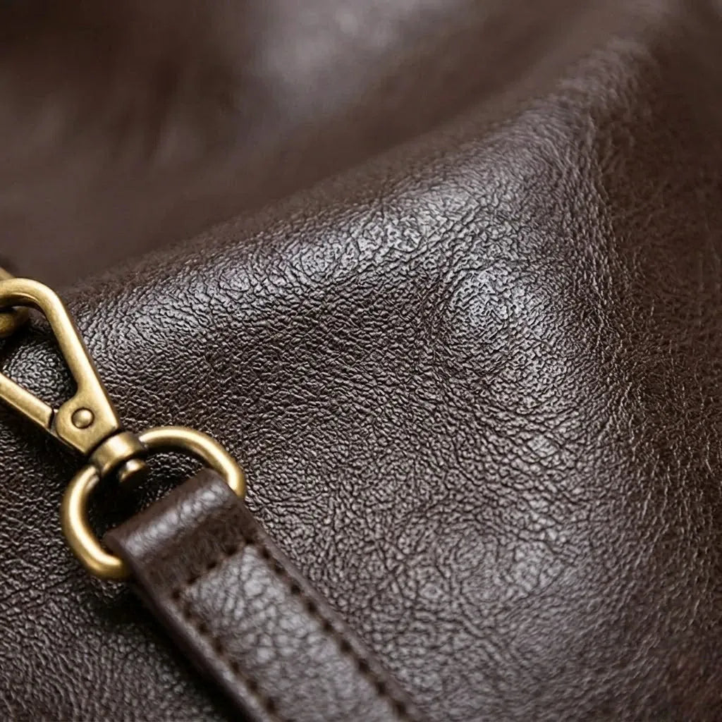 Sac demi-lune en cuir à fermoir pour femme, vue 4 - Café