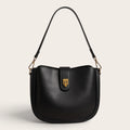 Sac demi-lune en cuir à fermoir pour femme, vue 1 - Noir