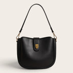 Sac demi-lune en cuir à fermoir pour femme, vue 1 - Noir
