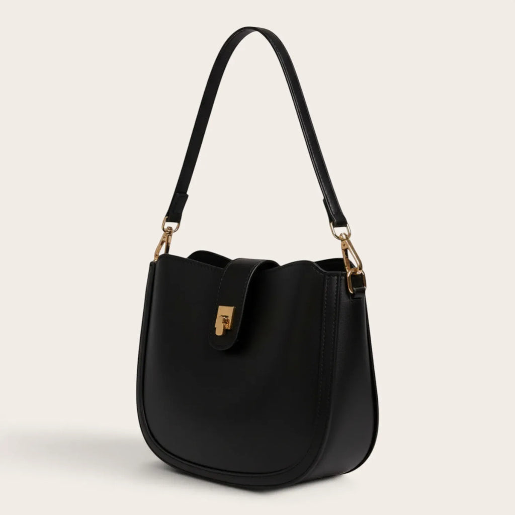Sac demi-lune en cuir à fermoir pour femme, vue 2 - Noir