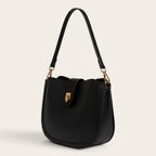 Sac demi-lune en cuir à fermoir pour femme, vue 2 - Noir
