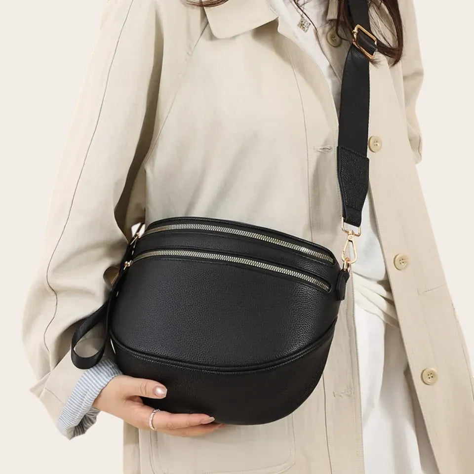Sac demi-lune cuir grainé Noir