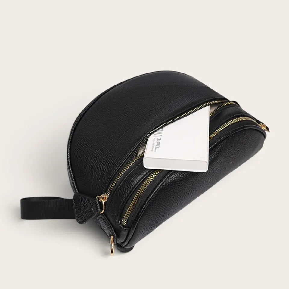 Sac demi-lune cuir grainé Noir