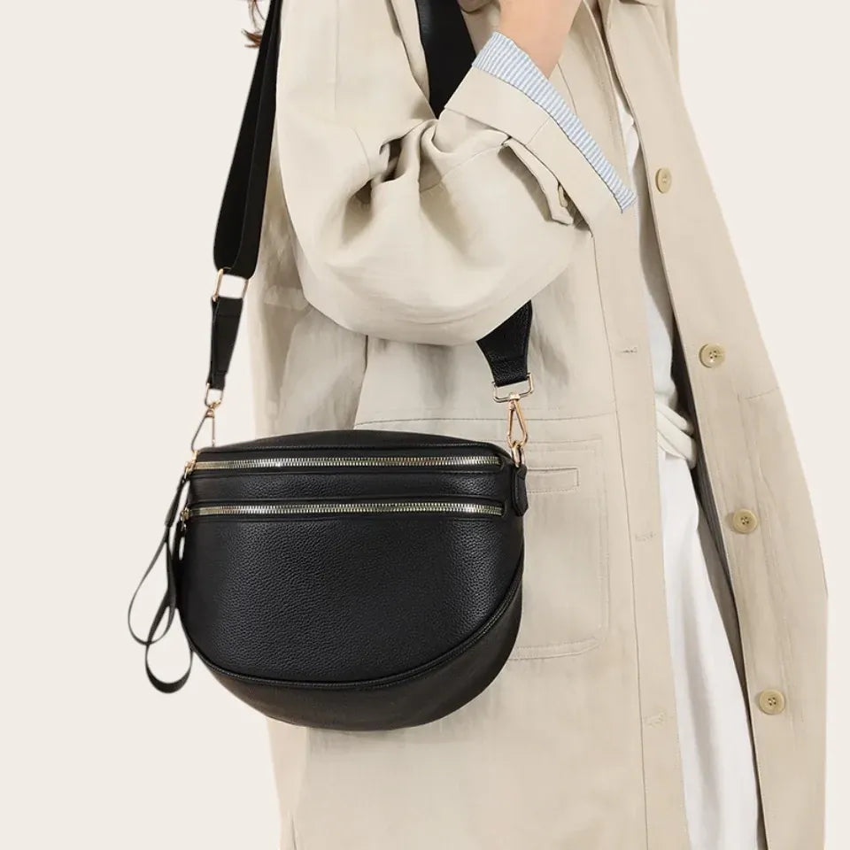 Sac demi-lune cuir grainé Noir