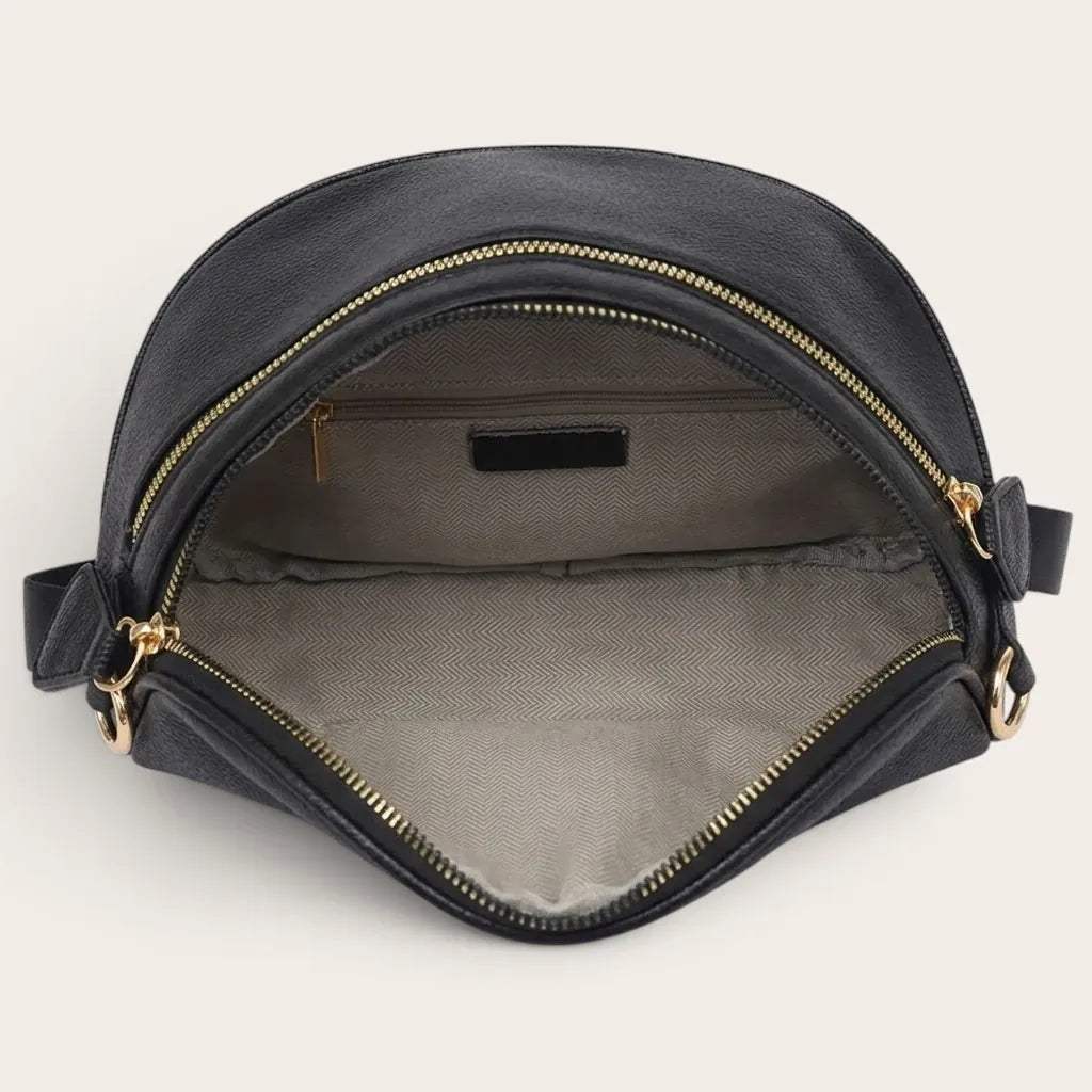 Sac demi-lune cuir grainé Noir