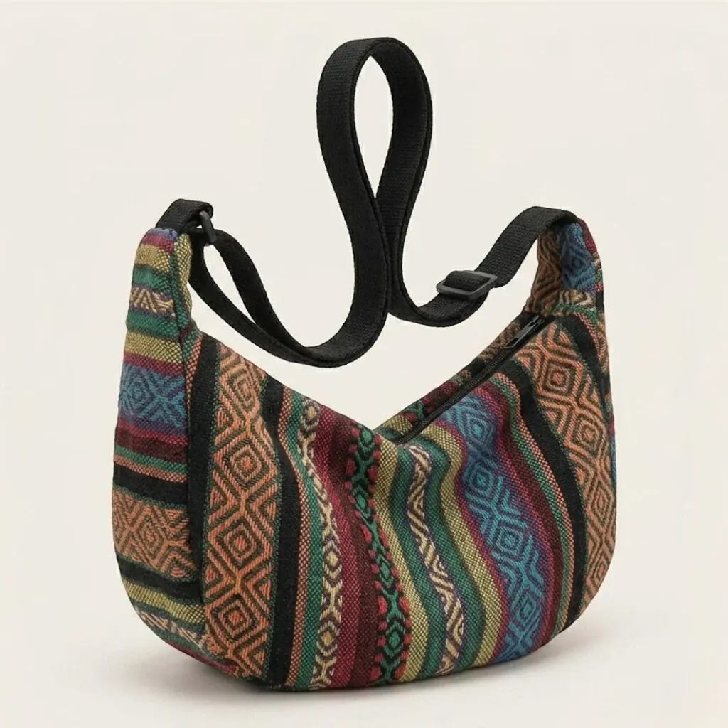 Sac demi lune en toile aztèque Orange
