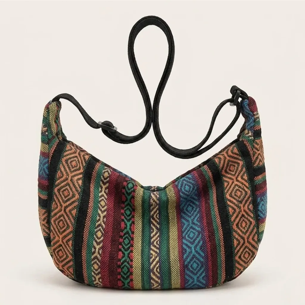 Sac demi lune en toile aztèque Orange