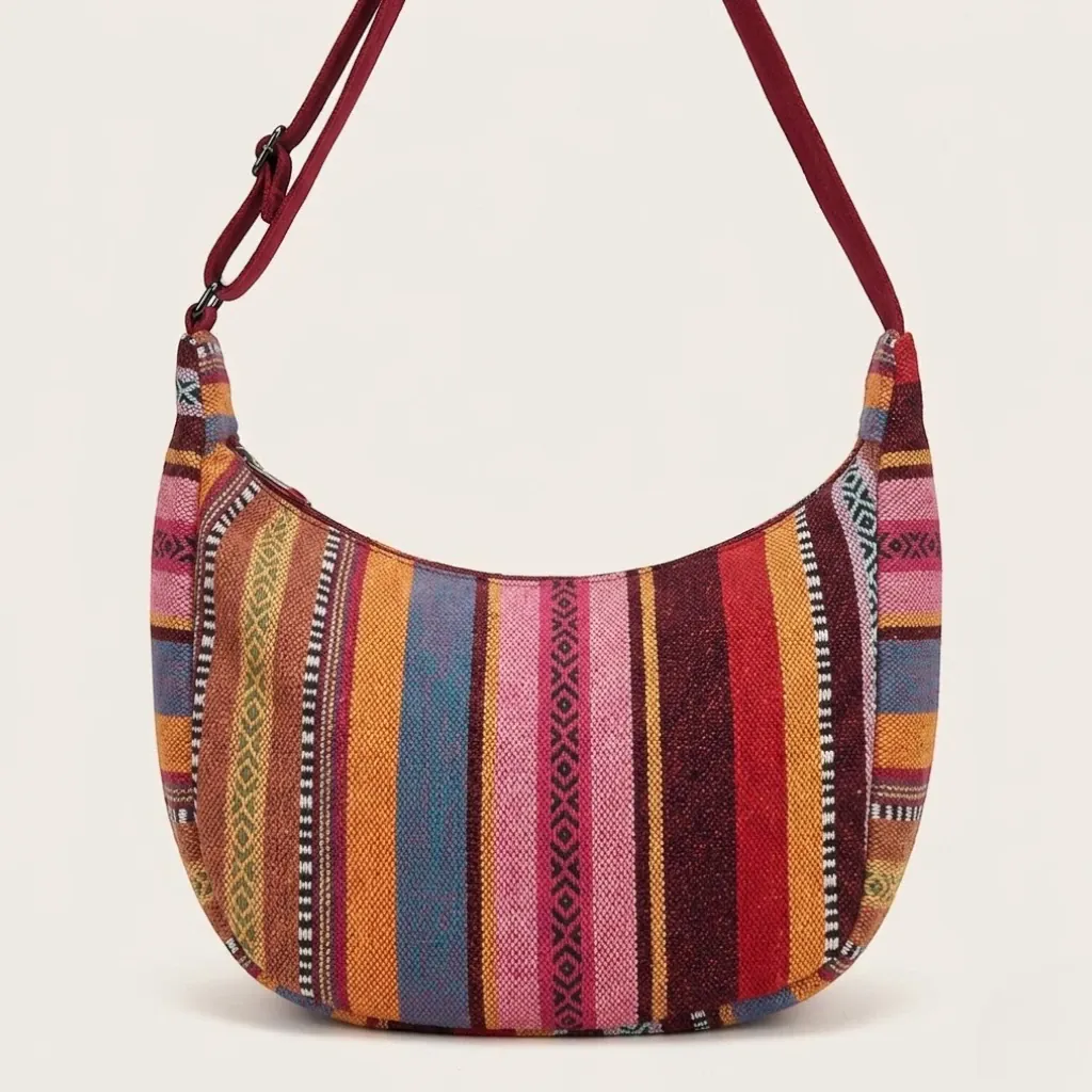 Sac demi lune en toile aztèque Rouge
