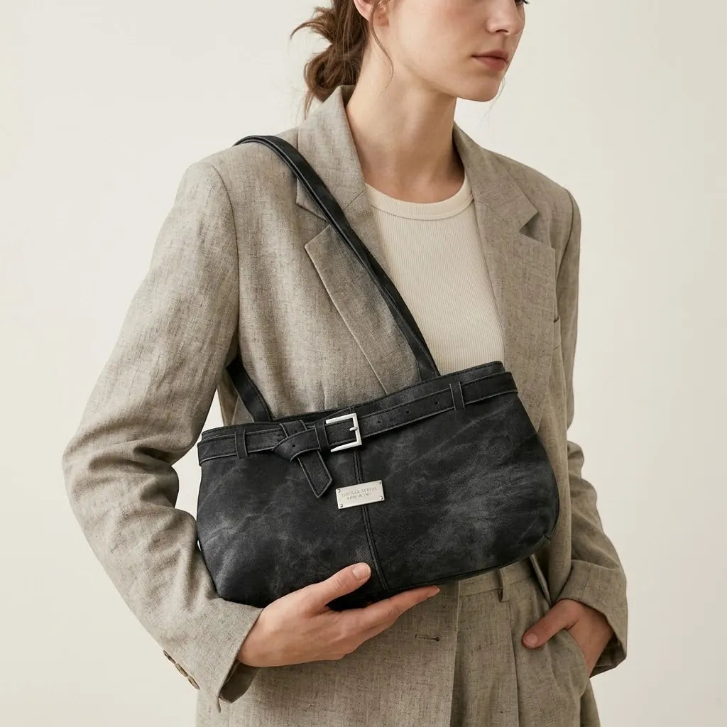 Sac épaule effet daim ceinture boucle Gris