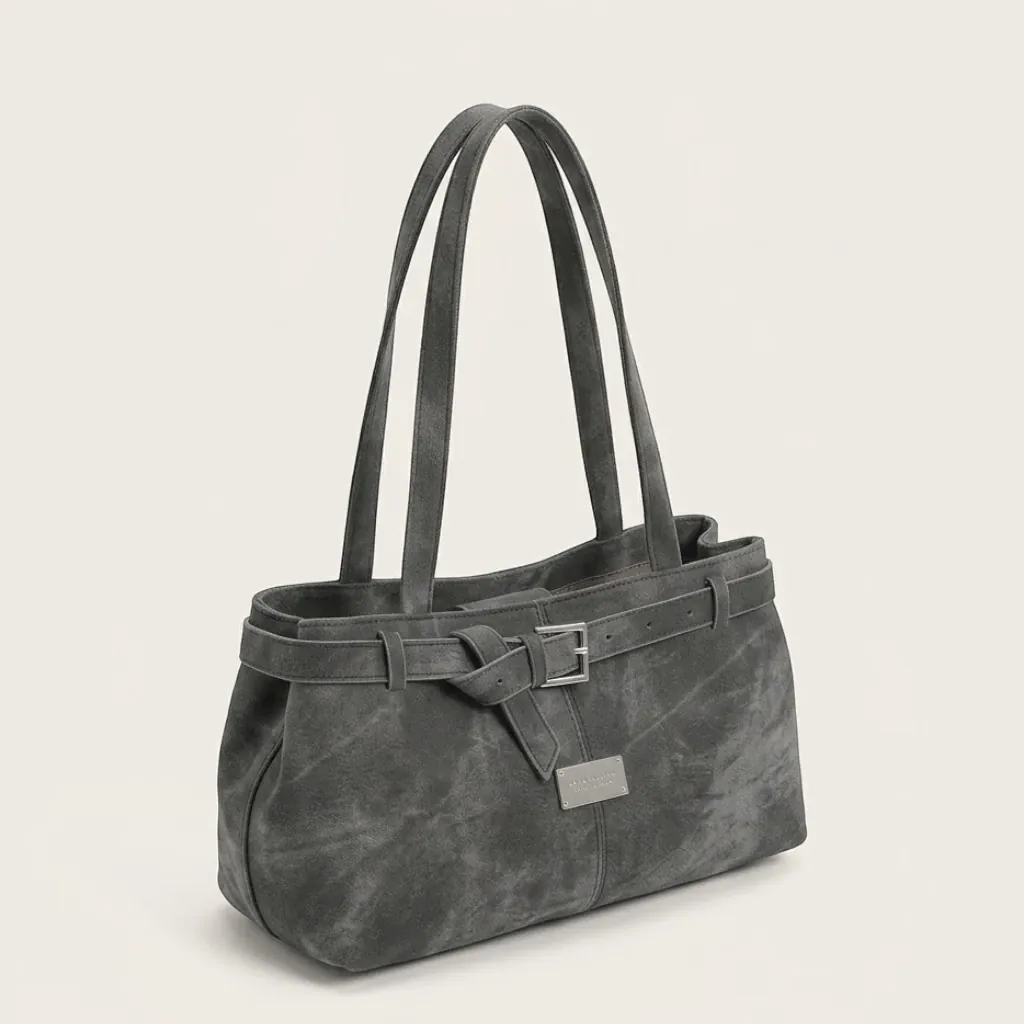 Sac épaule effet daim ceinture boucle Gris
