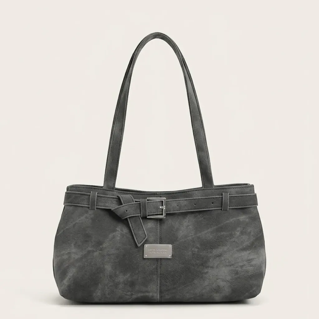 Sac épaule effet daim ceinture boucle Gris