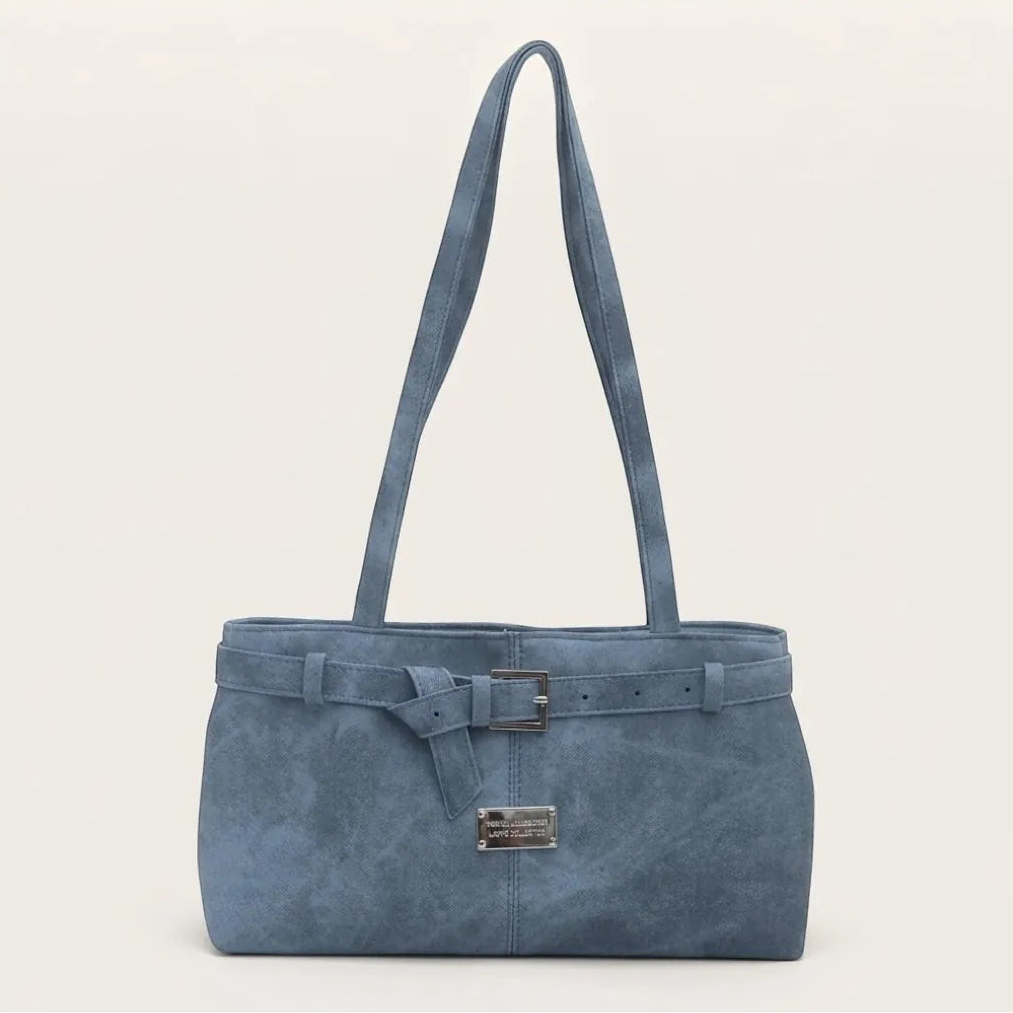 Sac épaule effet daim ceinture boucle Bleu