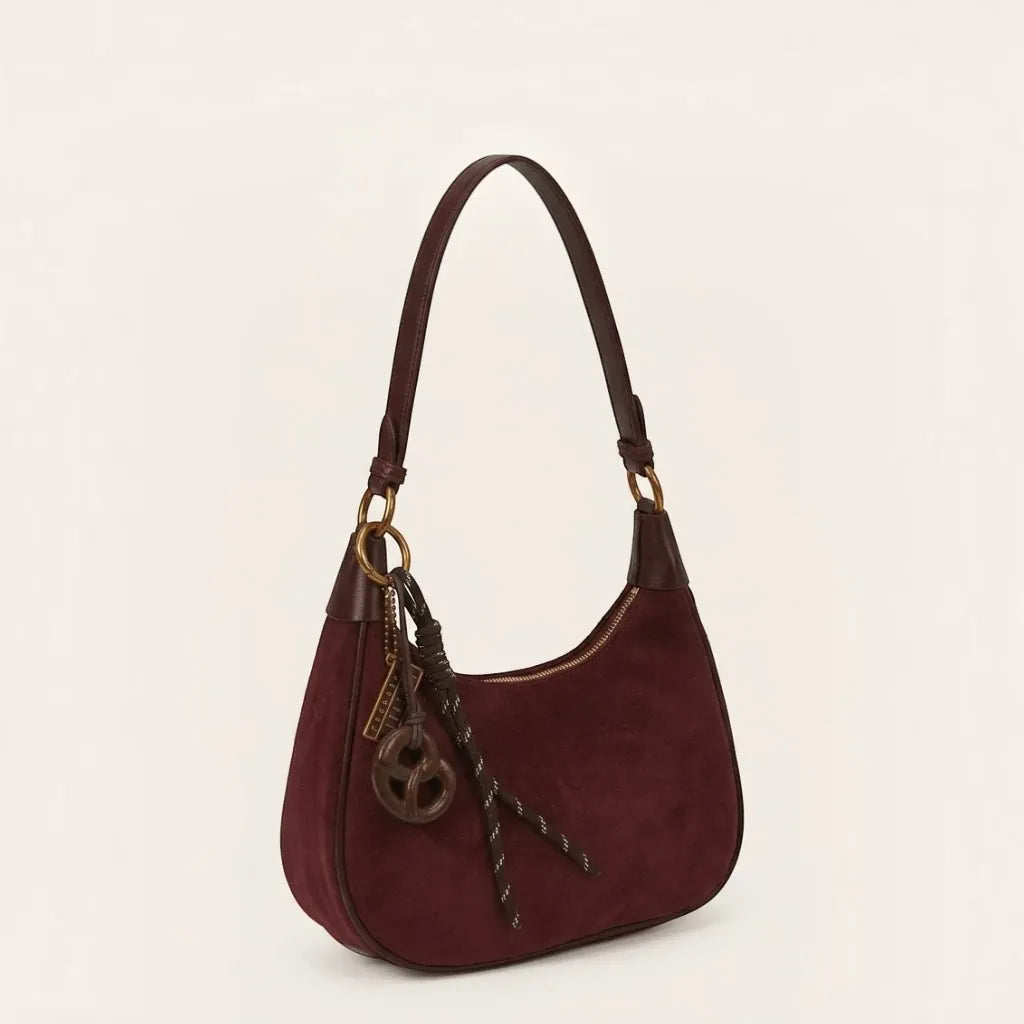 Sac épaule faux daim anse cuir bicolore Acajou