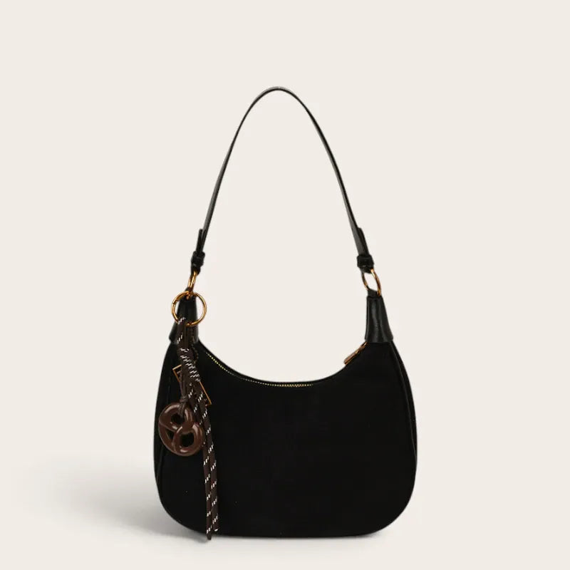 Sac épaule faux daim anse cuir bicolore Noir