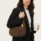 Sac épaule faux daim anse cuir bicolore Café
