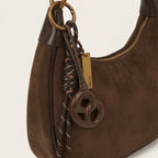 Sac épaule faux daim anse cuir bicolore Café