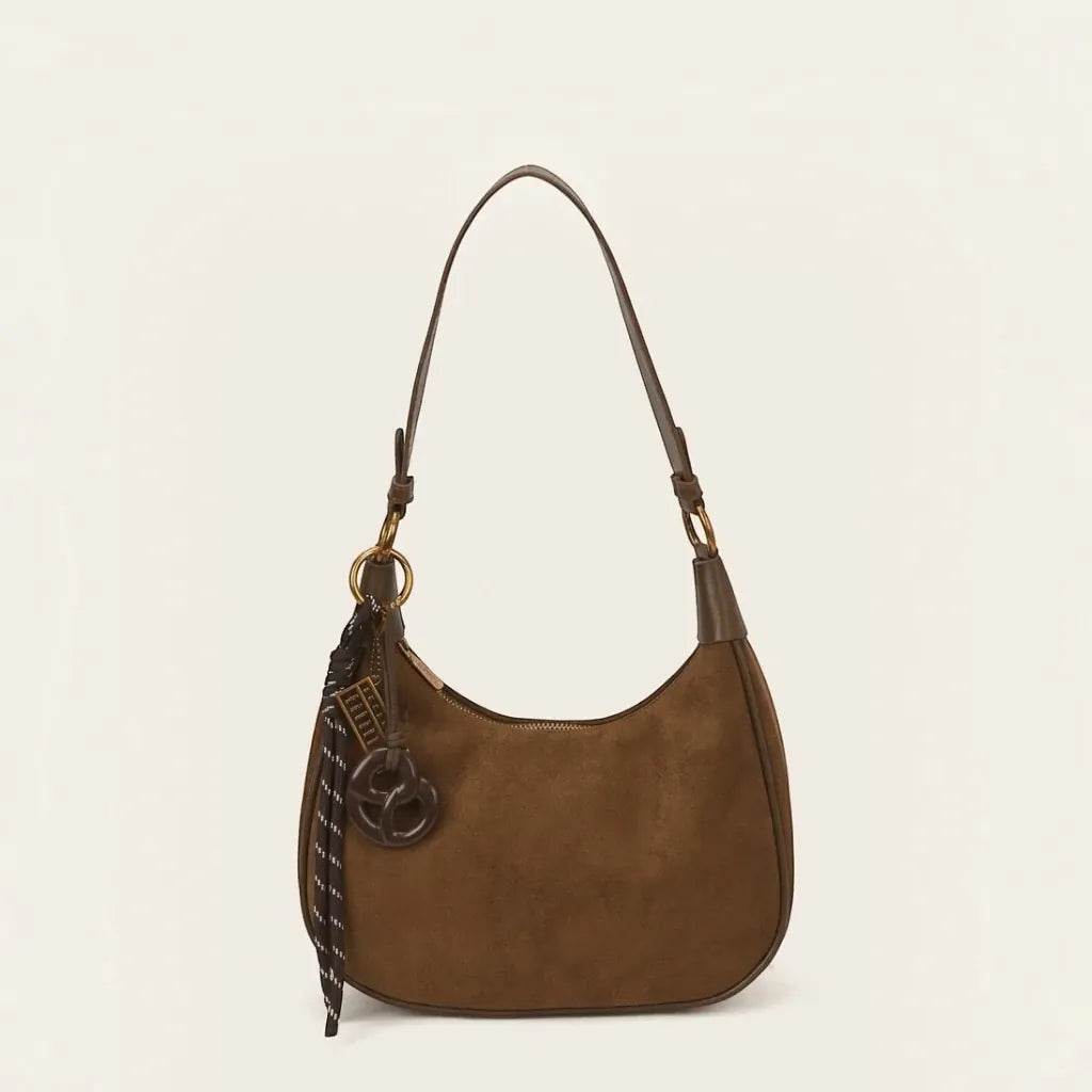 Sac épaule faux daim anse cuir bicolore Marron