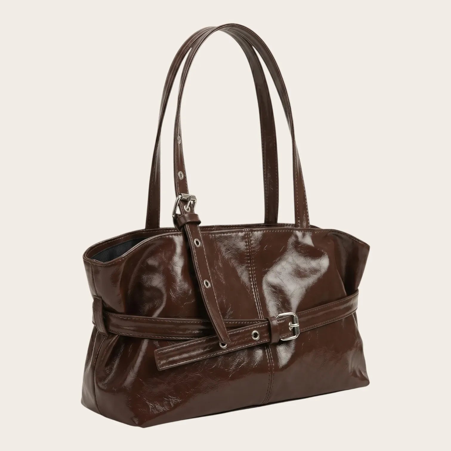 Sac épaule verni ceinturé
