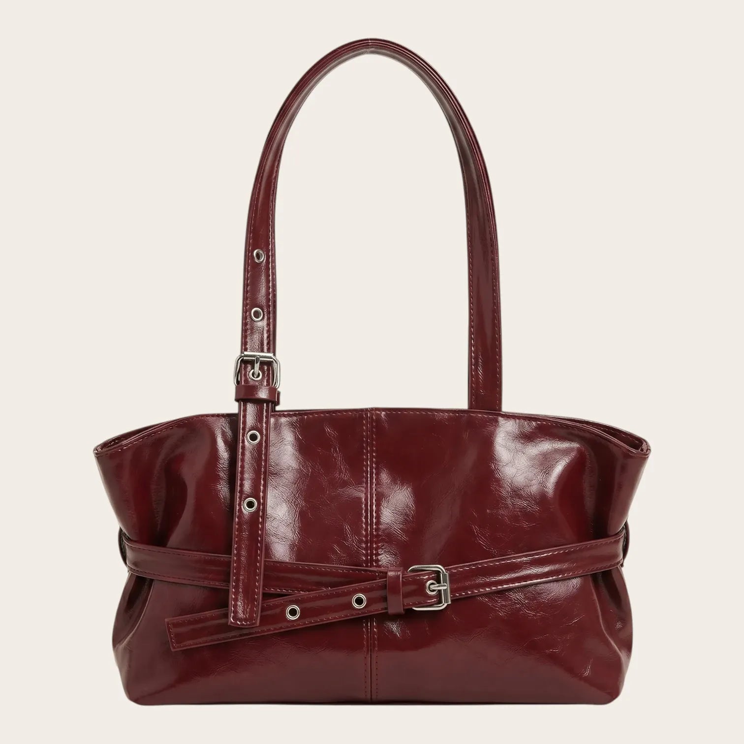 Sac épaule verni ceinturé