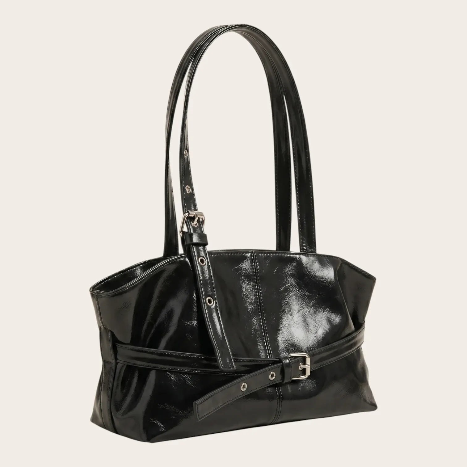 Sac épaule verni ceinturé