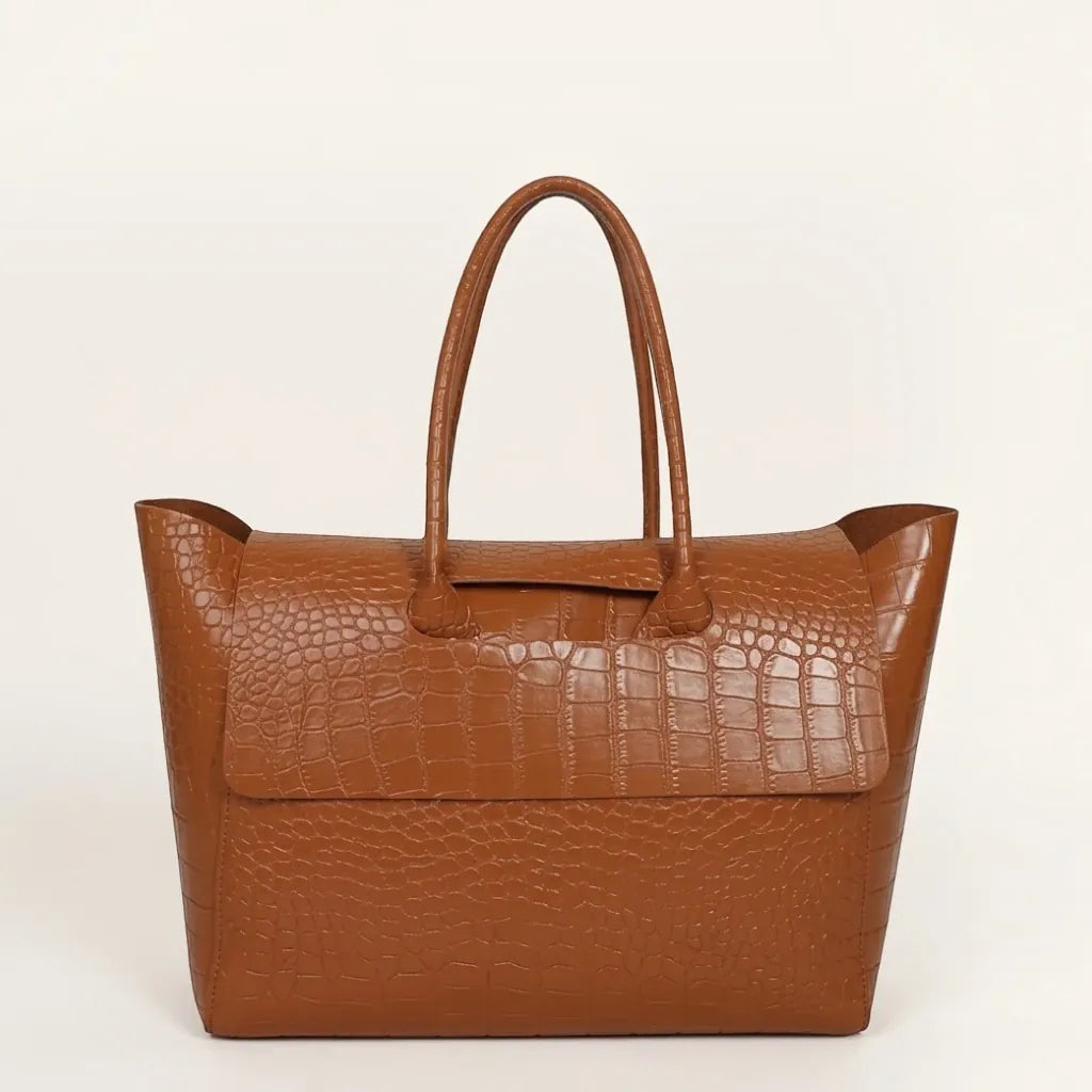 Sac fourre-tout grande capacité crocodile Caramel
